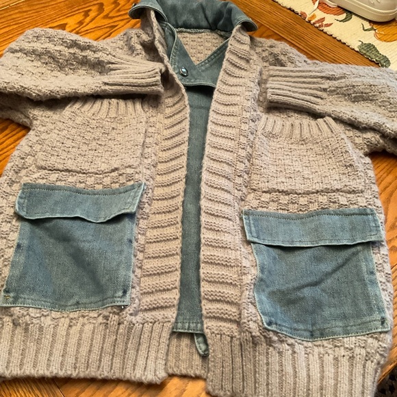 Oversized Denim Jacket/Knitted Cardigan Sweater Coat, Streetwear, Women’s Sz M - Picture 6 of 9